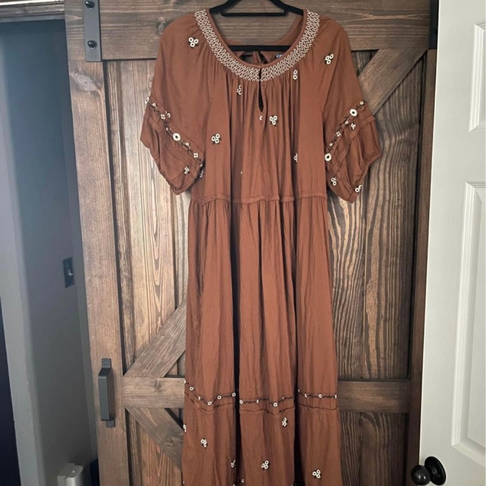 Burnt orange peasant dress